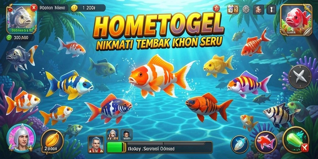 Screenshot gameplay HOMETOGEL menampilkan aksi menembak ikan yang seru.
