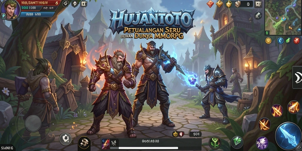 Gameplay epik HUJANTOTO dengan karakter beraksi di medan perang MMORPG.