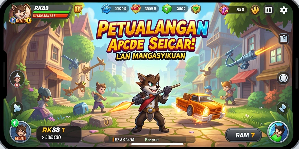 Tampilan utama gameplay RK88 yang menarik dan penuh warna.